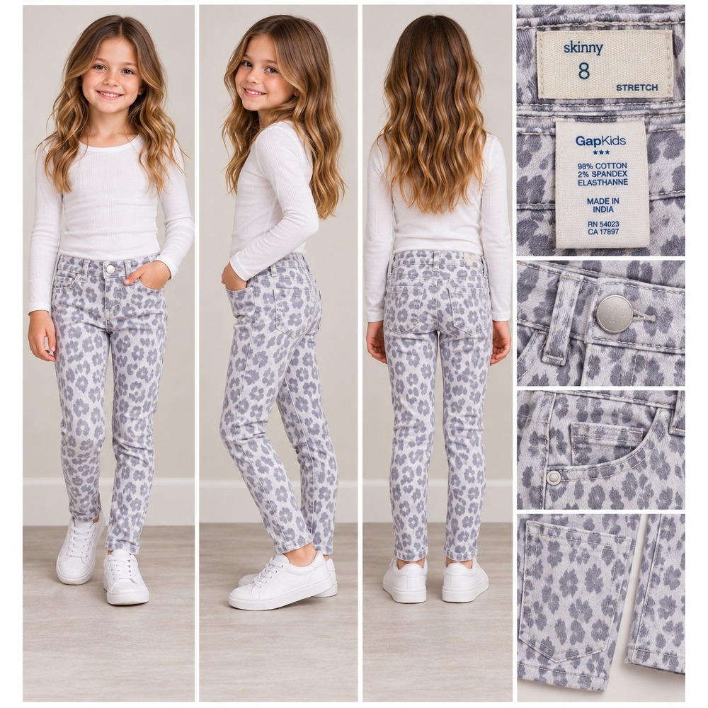 Gap Kids Skinny Jeans 8 Grey Leopard Y2K Indie Sleaze Animal Print Stretch Pants